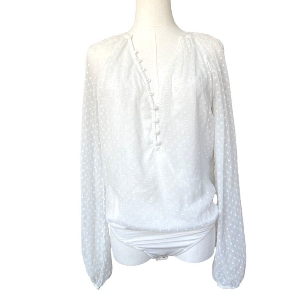 Abercrombie & Fitch Sheer White Polka Dot Bodysuit Size S Coquette Clean Girl